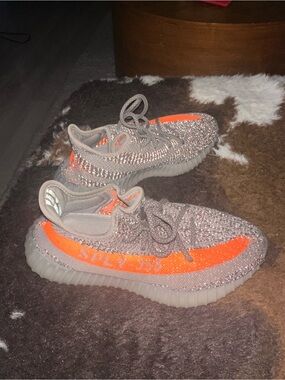 Yeezy Boost 350 V2 Grey with Bright Orange Stripe